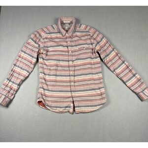 Lucky Brand Long Sleeve Button Front Collared Striped Shirt Blue Red Size M